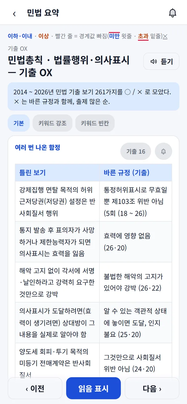 기출 OX — 여러 번 나온 함정