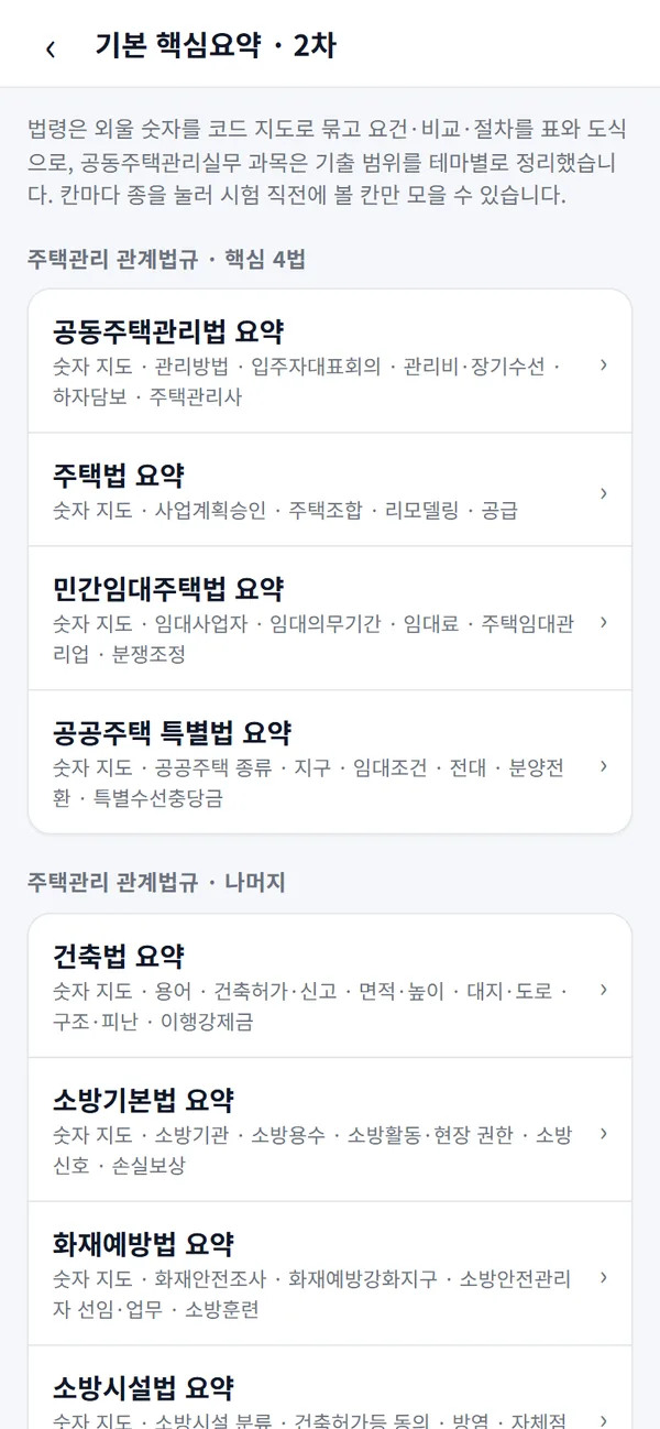기본 핵심요약 — 법령별